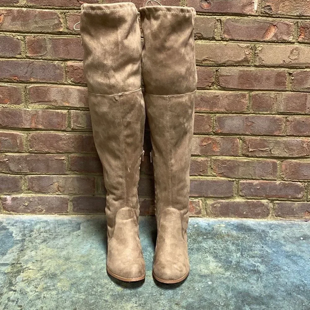 Yoki Tan Faux Suede Over The Knee Boots Size 9
